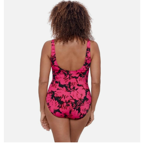 NEW Aqua Green One Piece Swimsuit Sz Large UPF 50 Cinch-Front Multi Floral - Picture 2 of 8